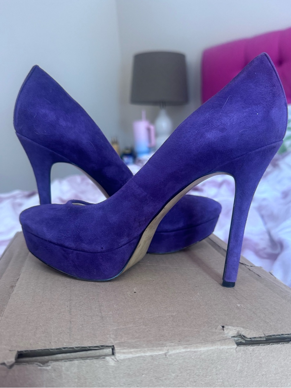 Nine West stunning Purple Suede Platform Stiletto Pumps EUC